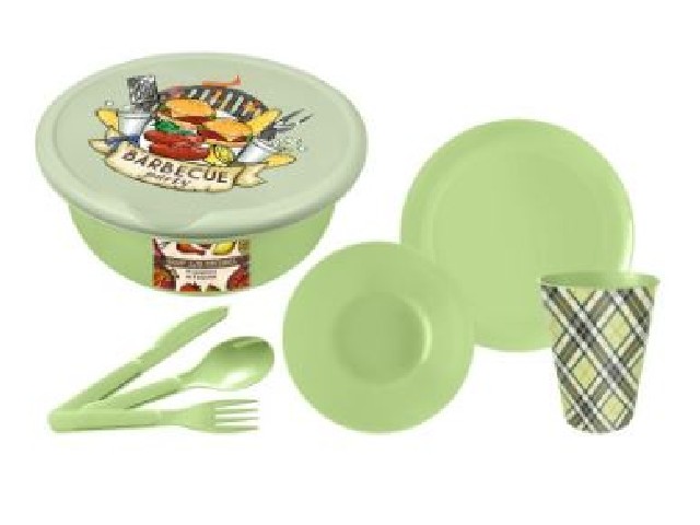 Набор для пикника с декором, 25 предметов на 4 персоны (салатовый)